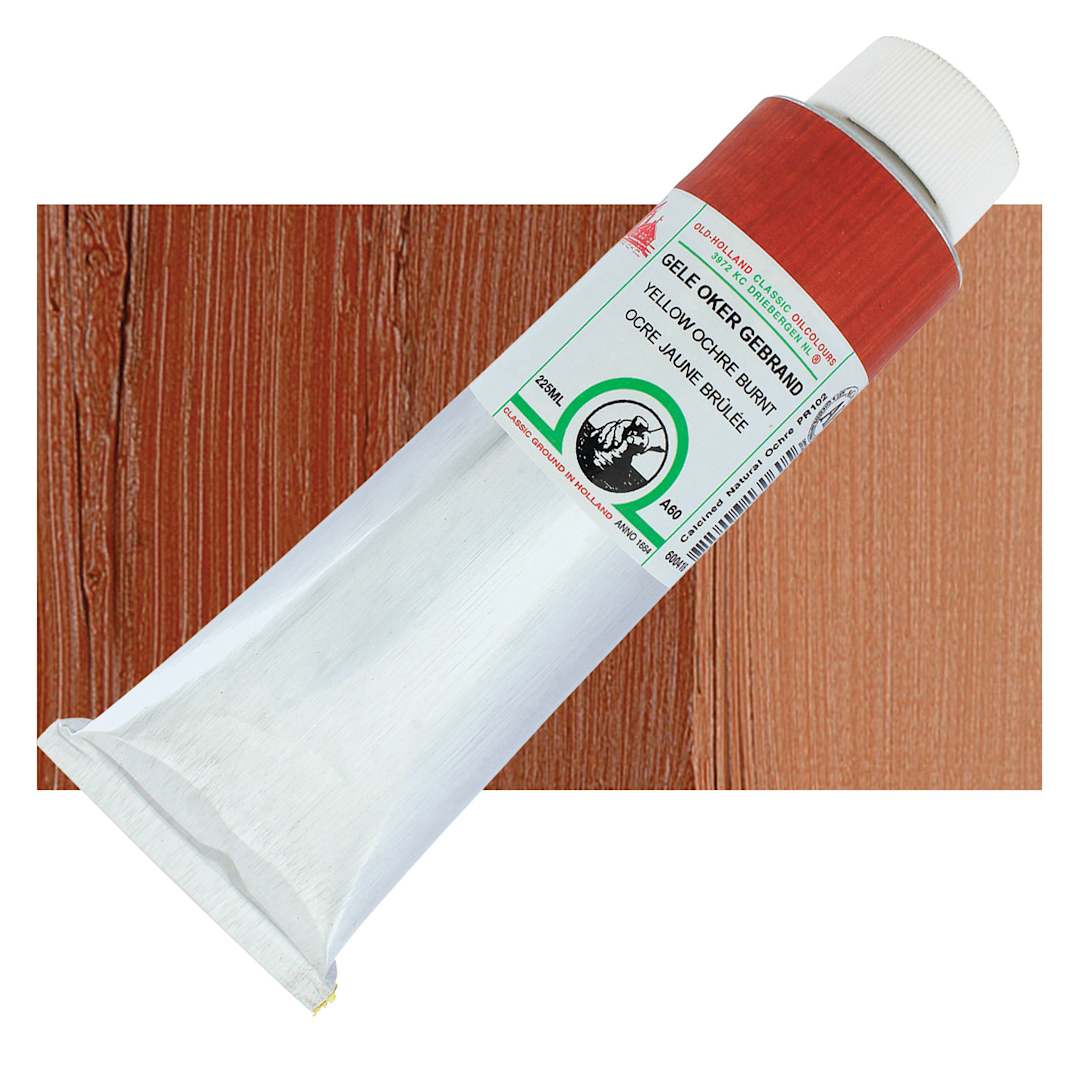 Open in modal - Old Holland Classic Oil Color - Yellow Ochre Burnt, 225 ml tube and swatch