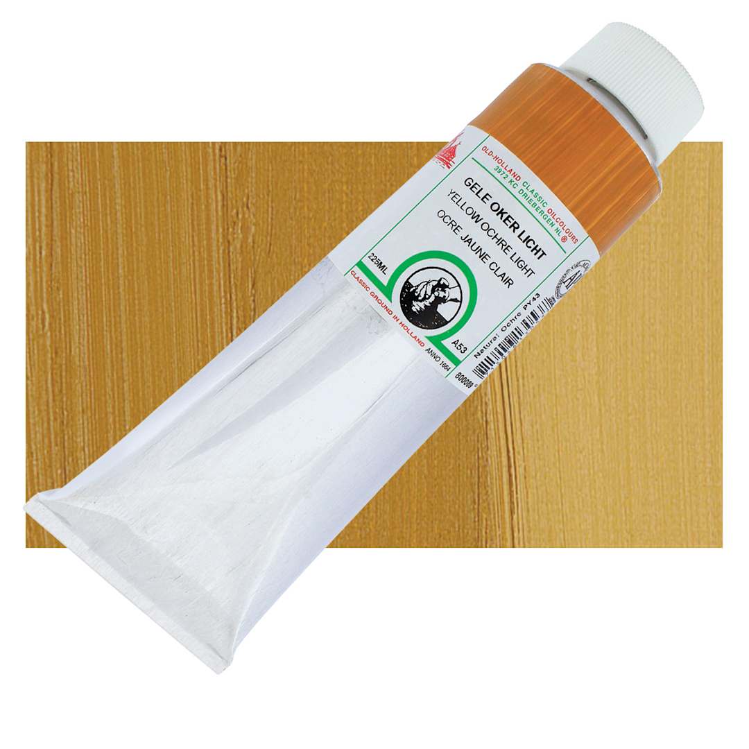 Open in modal - Old Holland Classic Oil Color - Yellow Ochre Light, 225 ml tube and swatch
