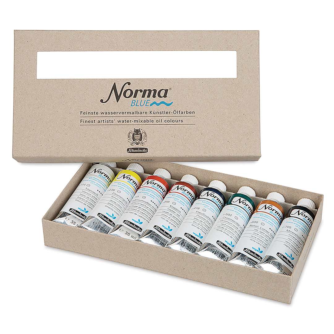 Open in modal - Schmincke Norma Blue Water-Mixable Oil Paint - Set of 8, 35 ml tubes