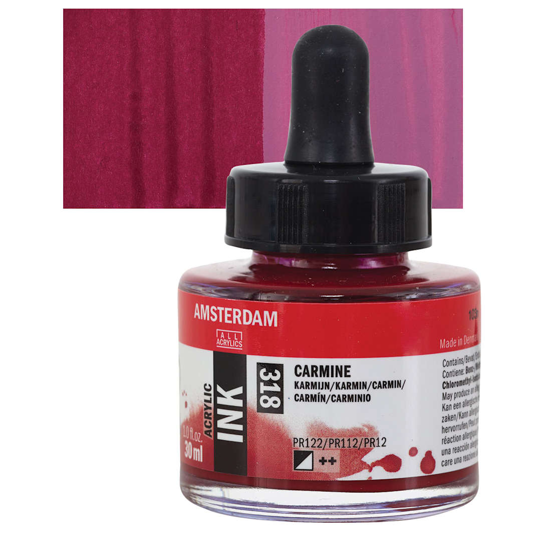 Open in modal - Amsterdam Acrylic Ink - Carmine, 30 ml bottle and swatch