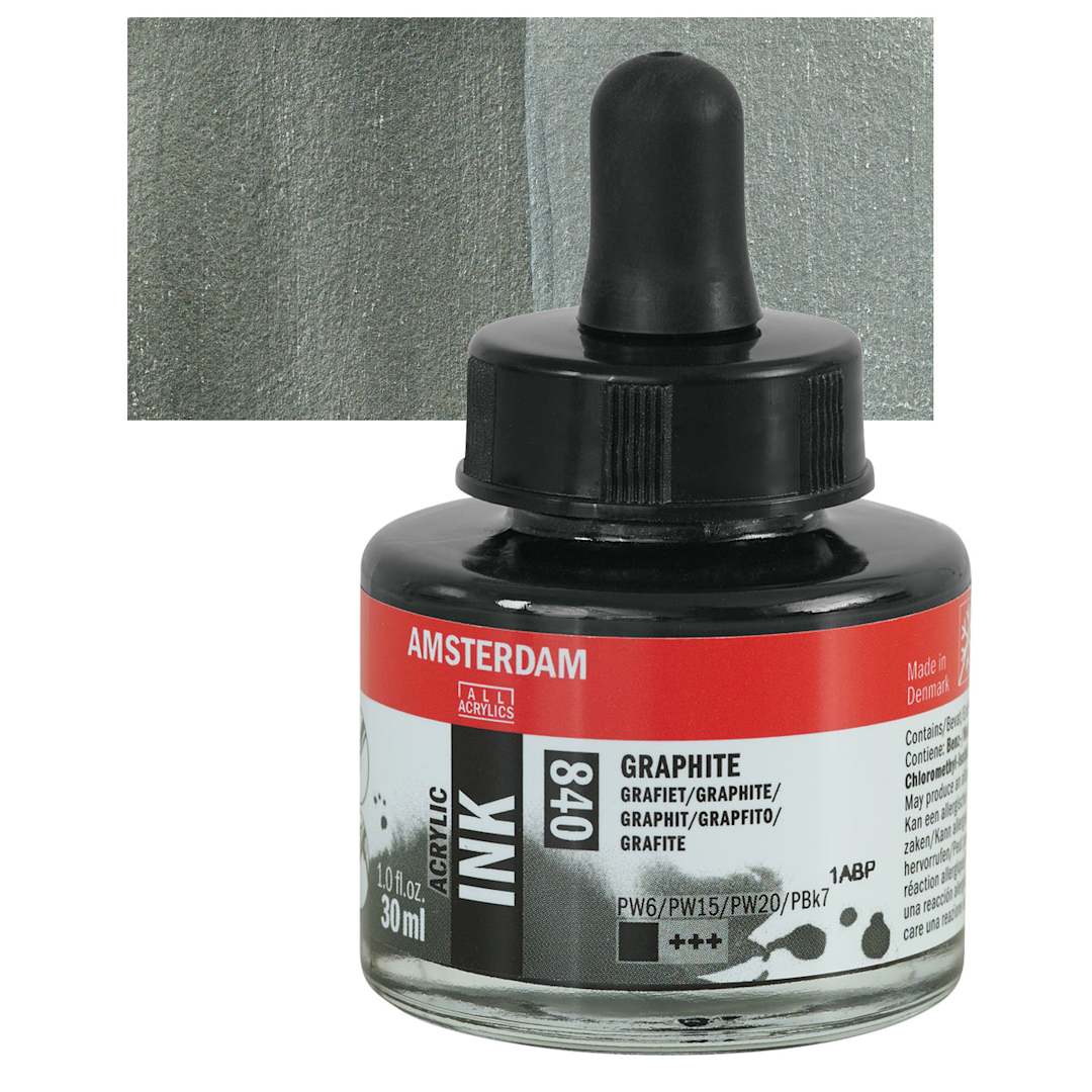 Open in modal - Amsterdam Acrylic Ink - Graphite, 30 ml bottle and swatch