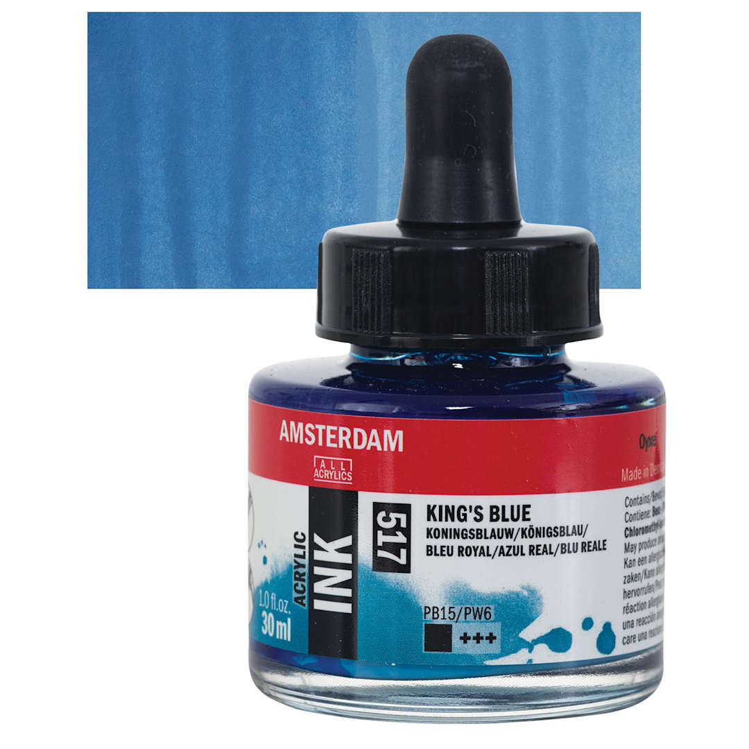 Open in modal - Amsterdam Acrylic Ink - King's Blue, 30 ml bottle and swatch