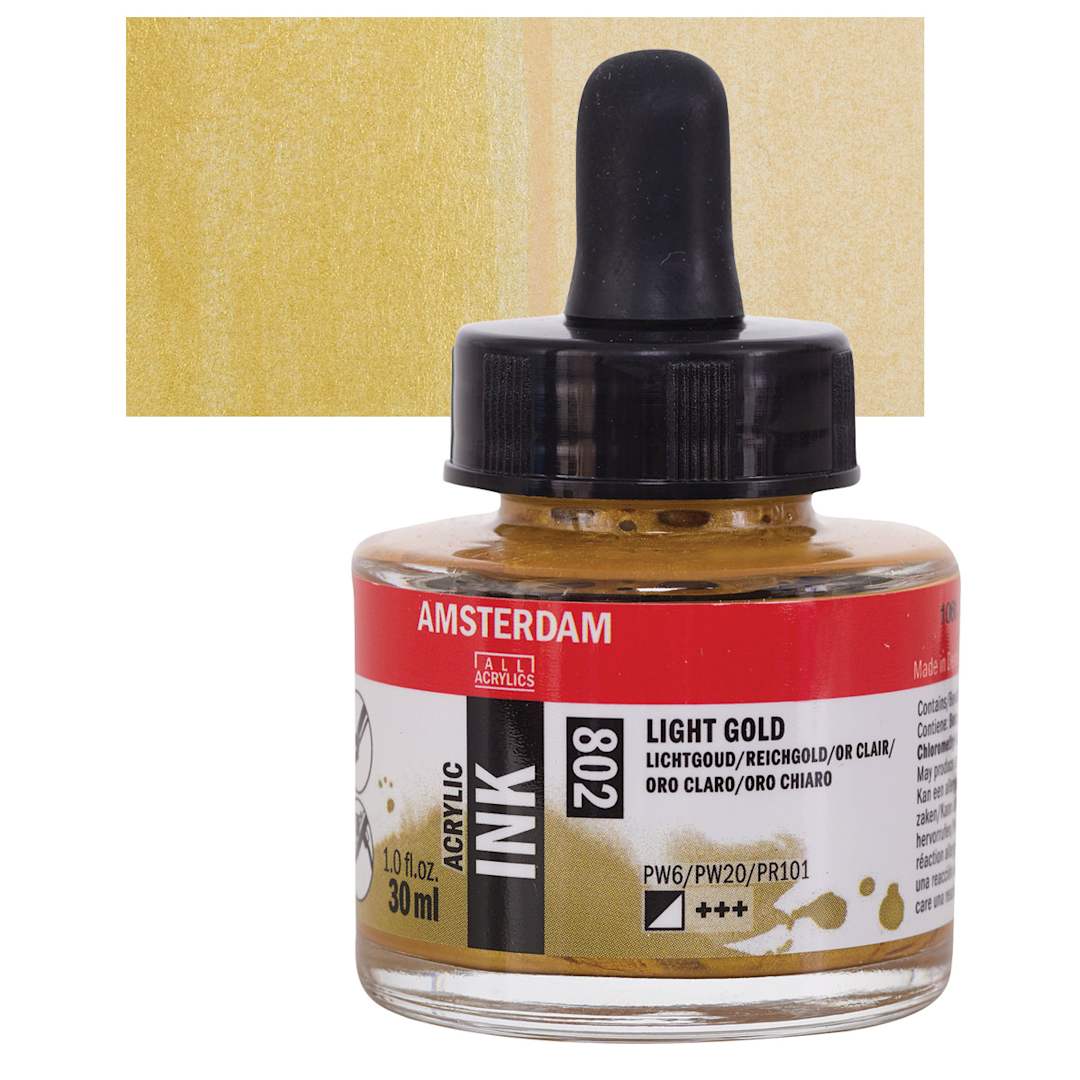 Open in modal - Amsterdam Acrylic Ink - Light Gold, 30 ml bottle and swatch