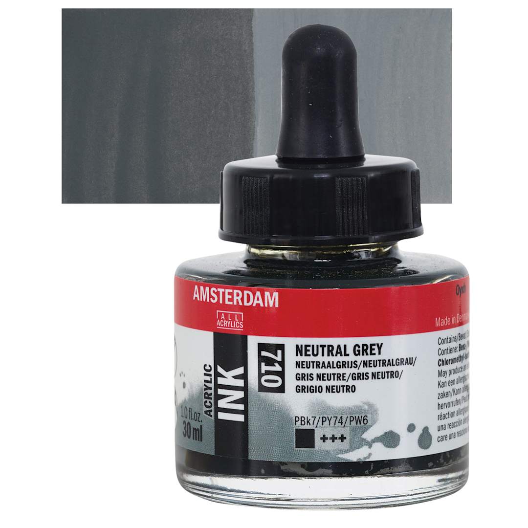Open in modal - Amsterdam Acrylic Ink - Neutral Grey, 30 ml bottle and swatch