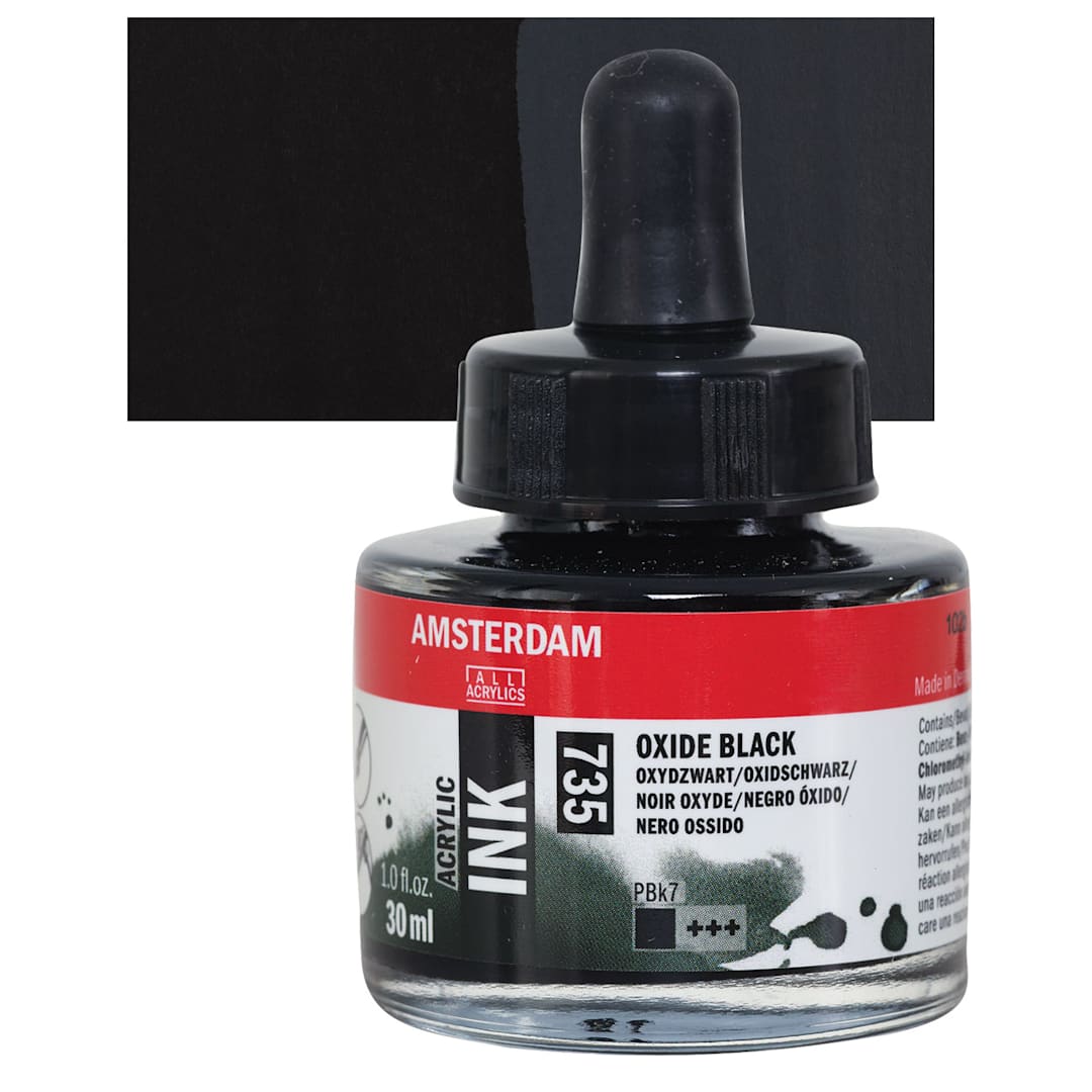Open in modal - Amsterdam Acrylic Ink - Oxide Black, 30 ml bottle and swatch