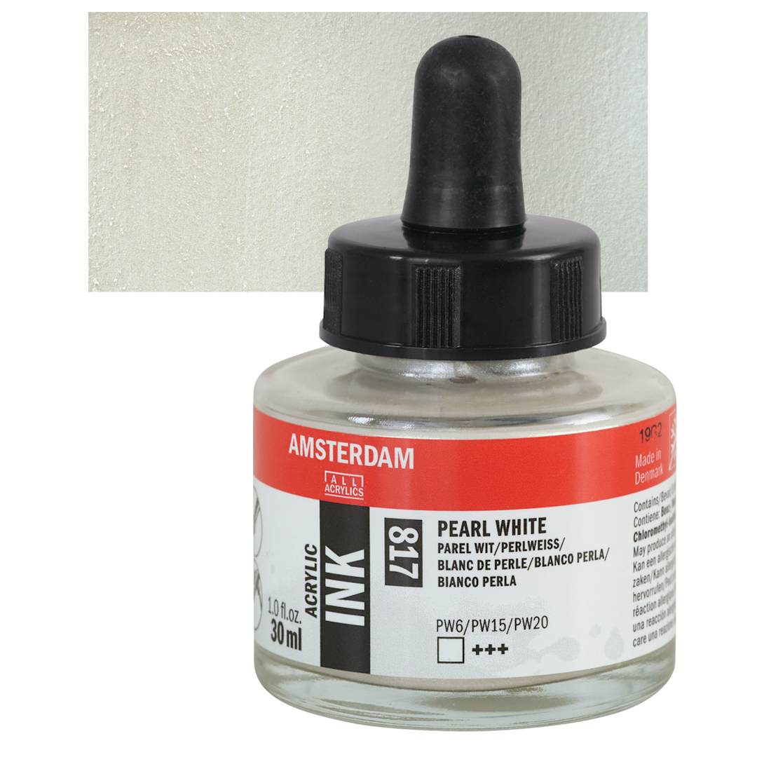 Open in modal - Amsterdam Acrylic Ink - Pearl White, 30 ml bottle and swatch
