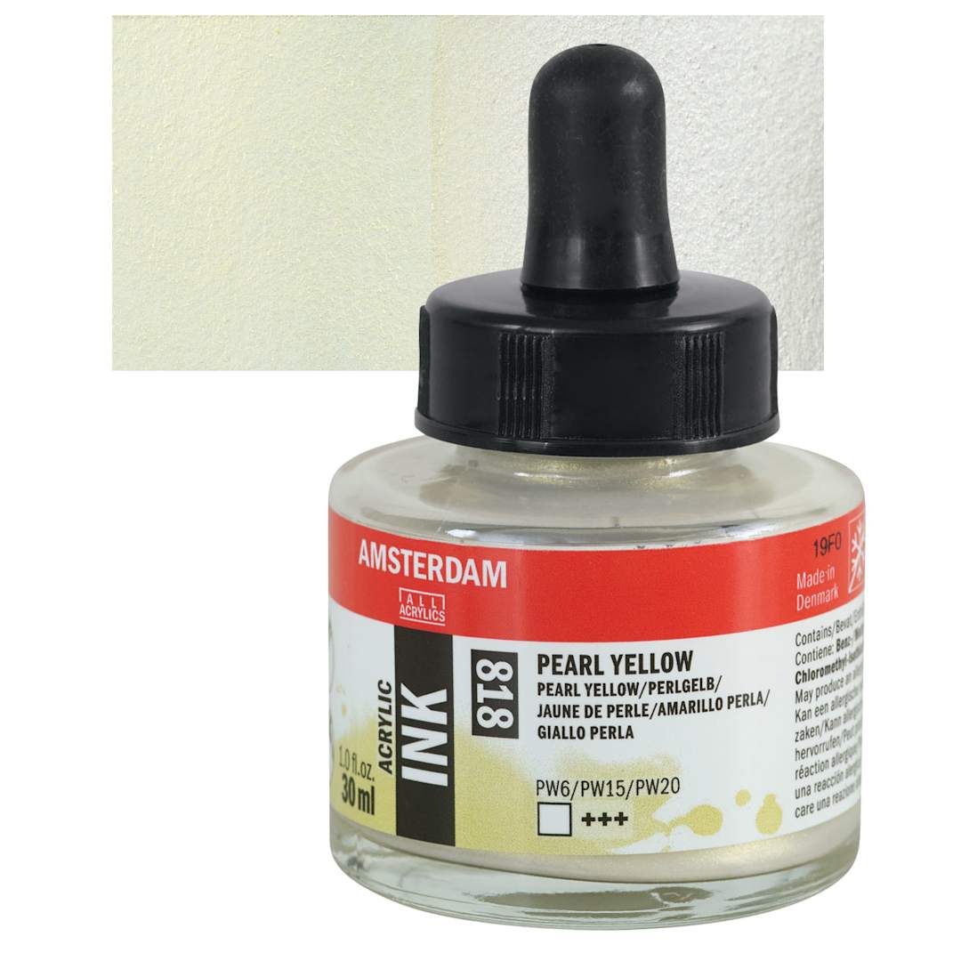 Open in modal - Amsterdam Acrylic Ink - Pearl Yellow, 30 ml bottle and swatch