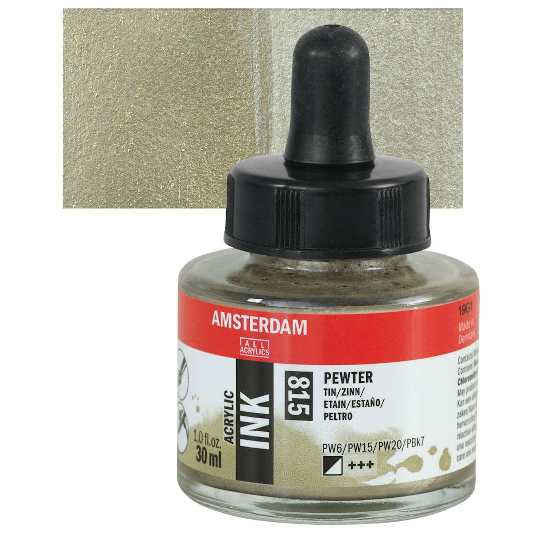 Open in modal - Amsterdam Acrylic Ink - Pewter, 30 ml bottle and swatch