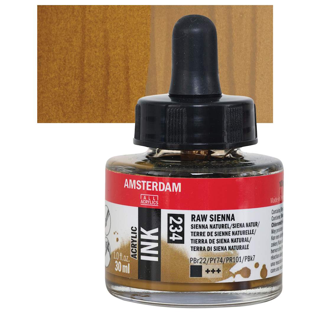 Open in modal - Amsterdam Acrylic Ink - Raw Sienna, 30 ml bottle and swatch