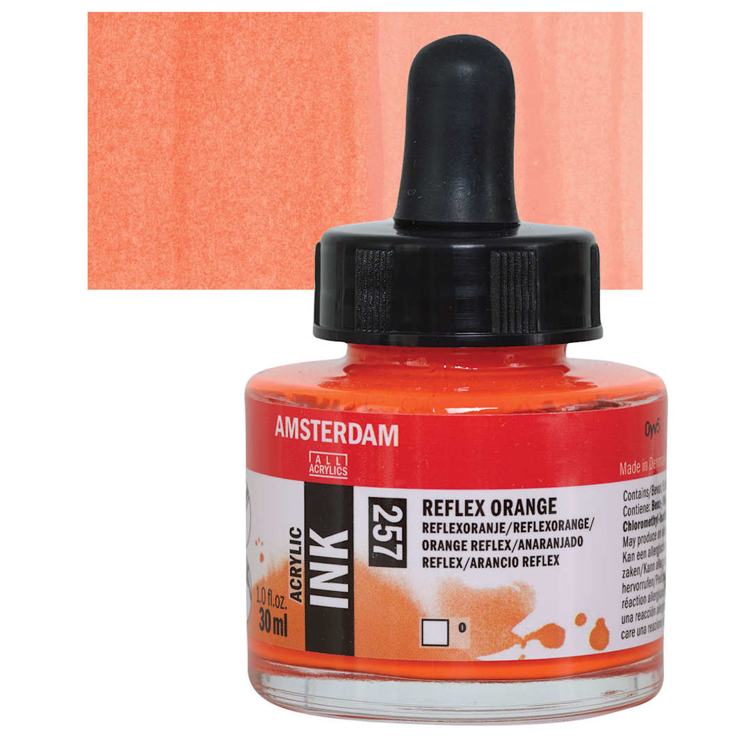 Open in modal - Amsterdam Acrylic Ink - Reflex Orange, 30 ml bottle and swatch