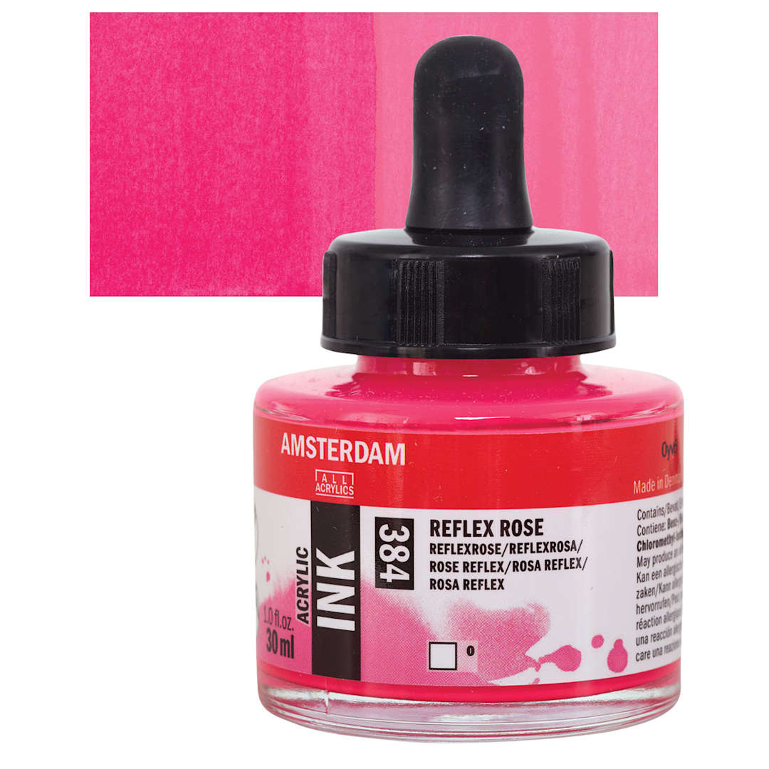 Open in modal - Amsterdam Acrylic Ink - Reflex Rose, 30 ml bottle and swatch