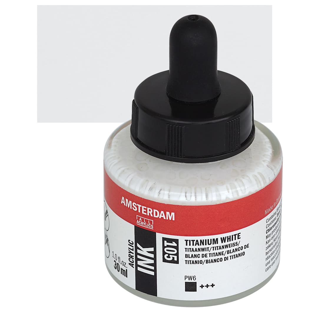 Open in modal - Amsterdam Acrylic Ink - Titanium White, 30 ml bottle and swatch