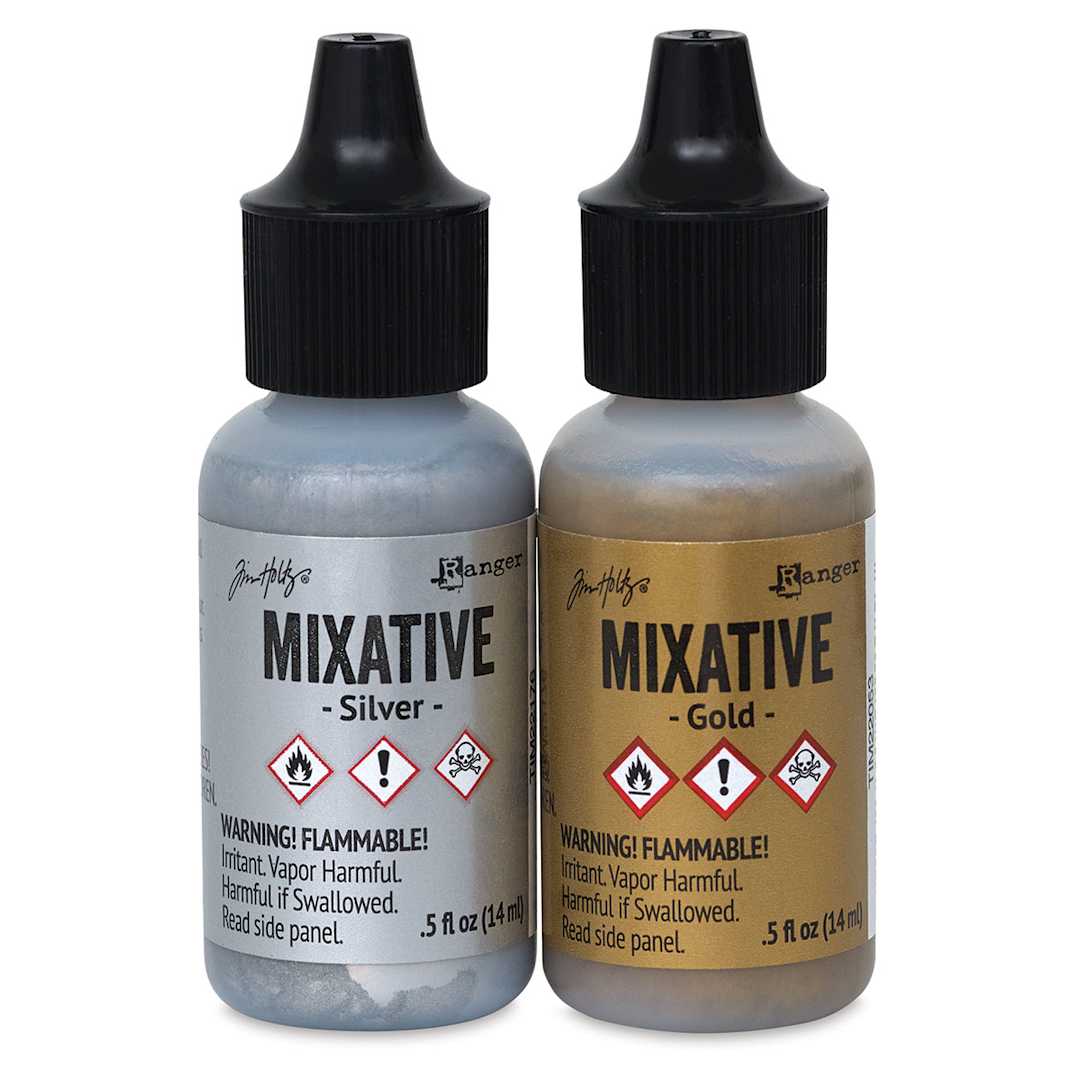 Open in modal - Ranger Tim Holtz Alcohol Ink Mixatives - Gold and Silver, Pkg of 2