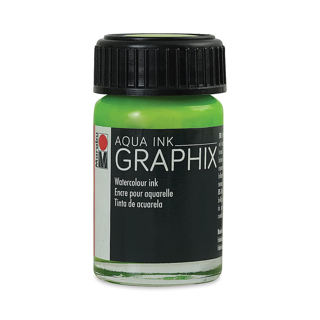 Open in modal - Marabu Graphix Aqua Inks - Front of bottle of Reseda Green Ink
