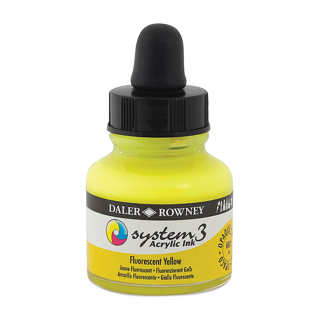 Open in modal - Daler-Rowney System3 Acrylic Ink - Fluorescent Yellow, 1 oz