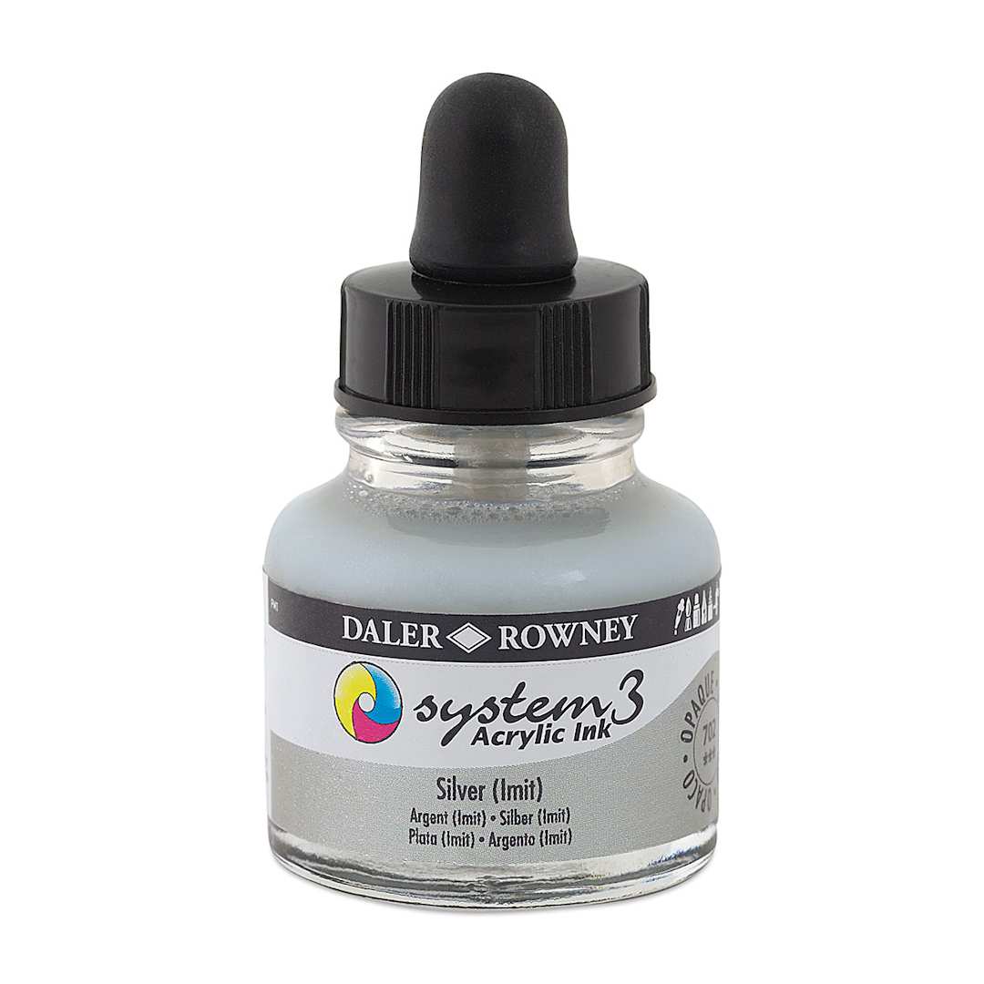 Open in modal - Daler-Rowney System3 Acrylic Ink - Silver, 1 oz