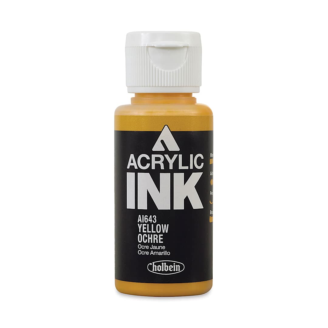 Open in modal - Holbein Acrylic Ink - Front of 30 Ml Yellow Ochre Bottle