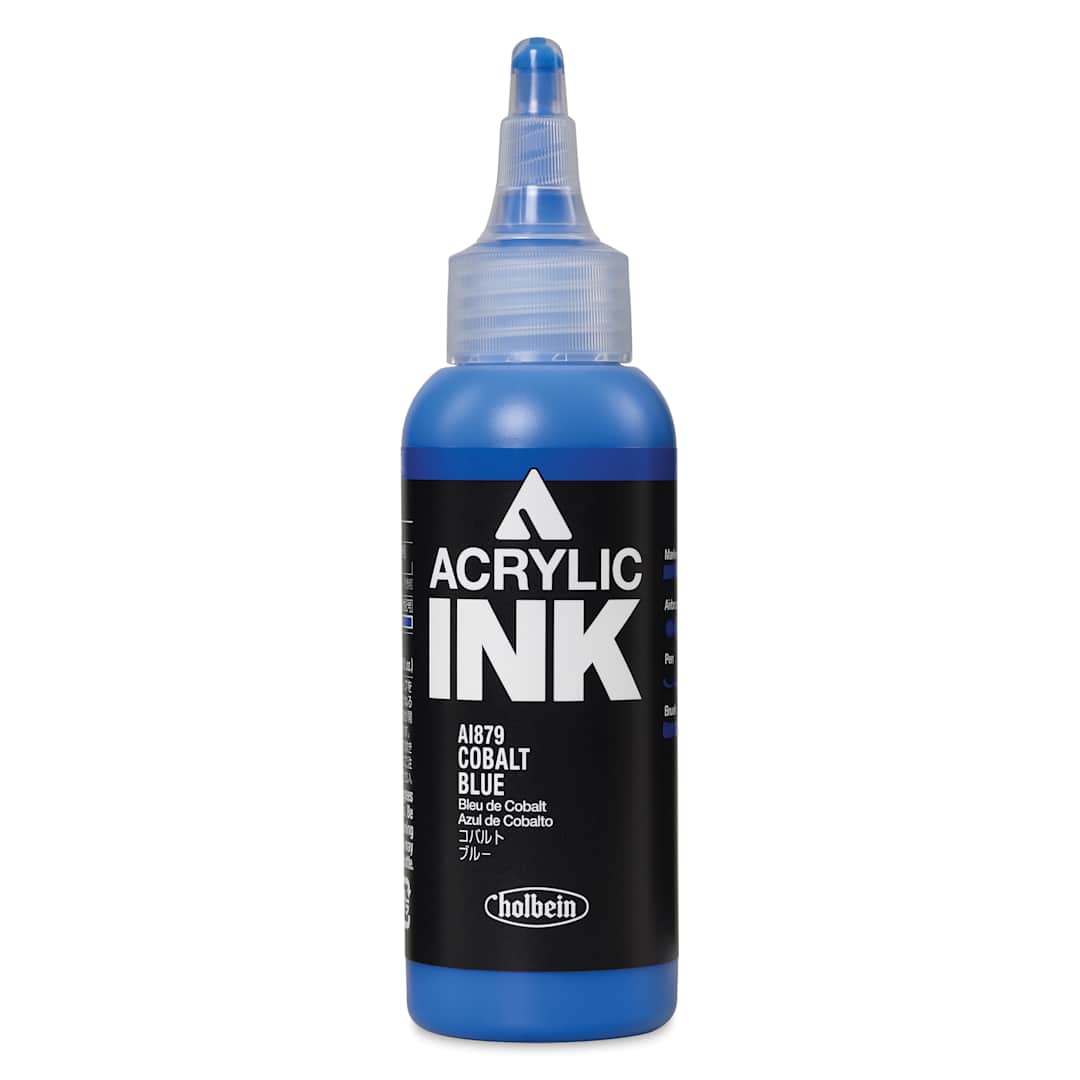Open in modal - Holbein Acrylic Ink - Cobalt Blue, 100 ml, front of the bottle