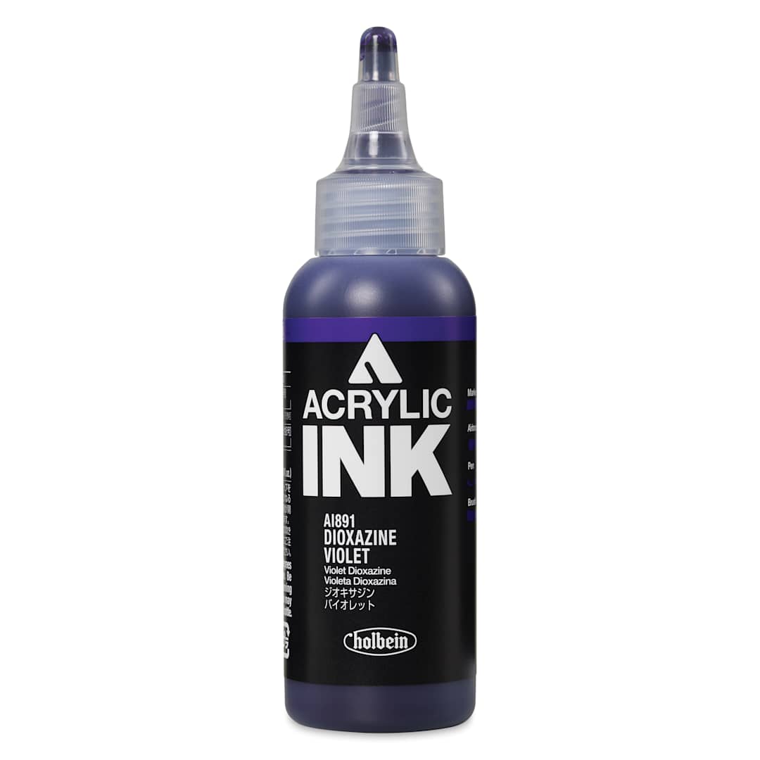 Open in modal - Holbein Acrylic Ink - Dioxazine Violet, 100 ml, front of the bottle