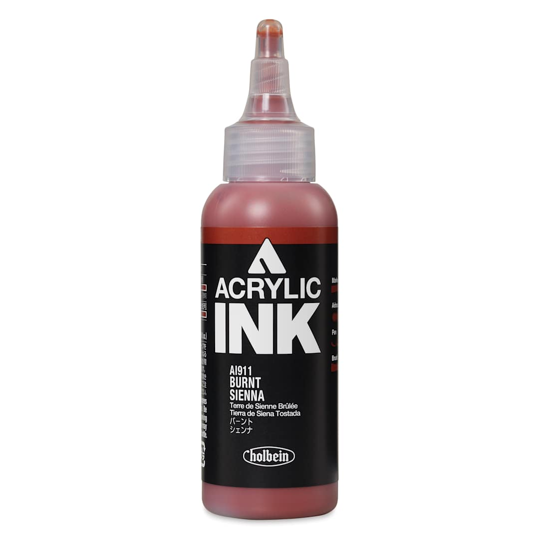 Open in modal - Holbein Acrylic Ink - Burn Sienna, 100 ml, front of the bottle