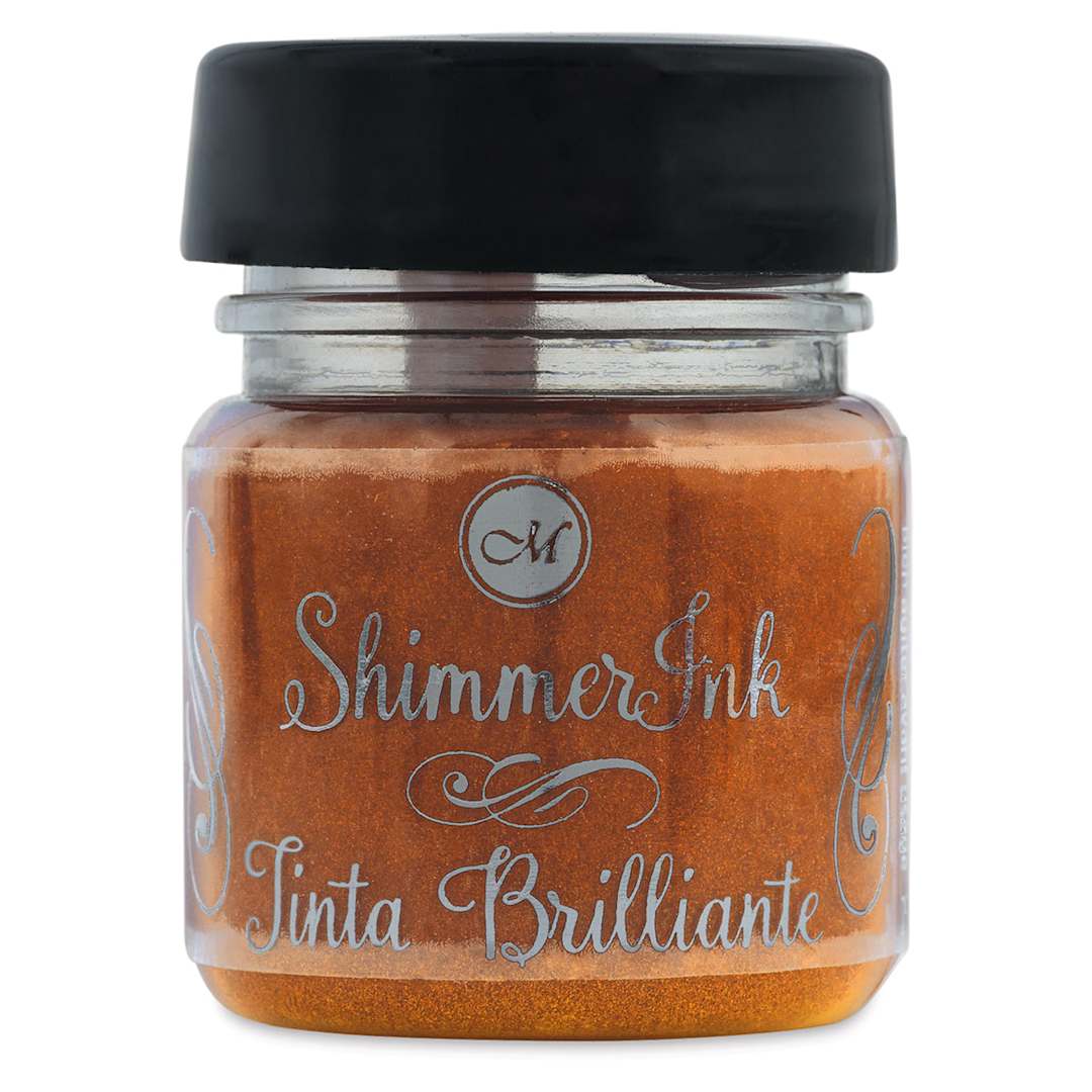 Open in modal - Manuscript Shimmer Inks - Front of 25 ml Glittering Gold bottle