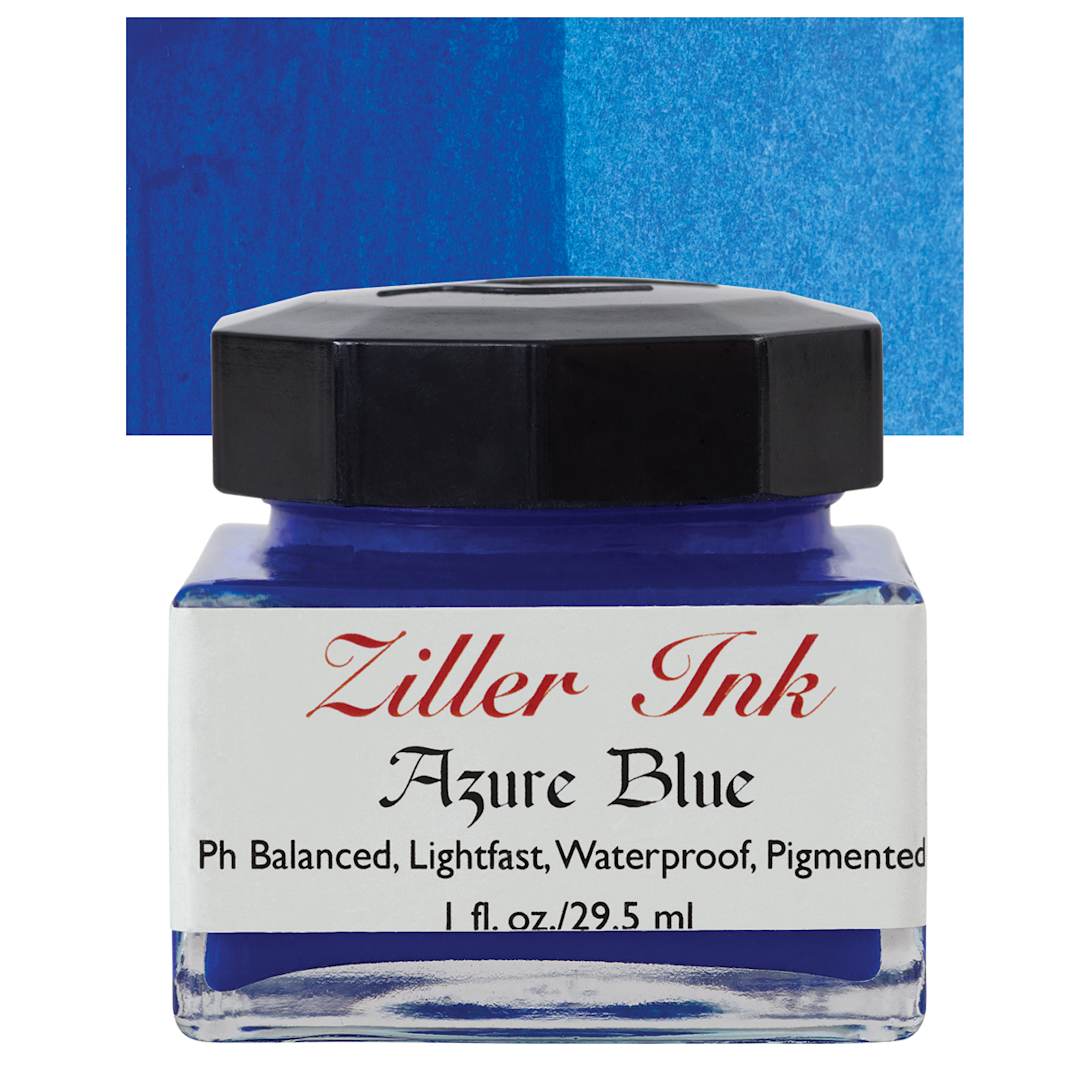 Open in modal - Ziller Ink - Azure Blue, 1 oz bottle and swatch
