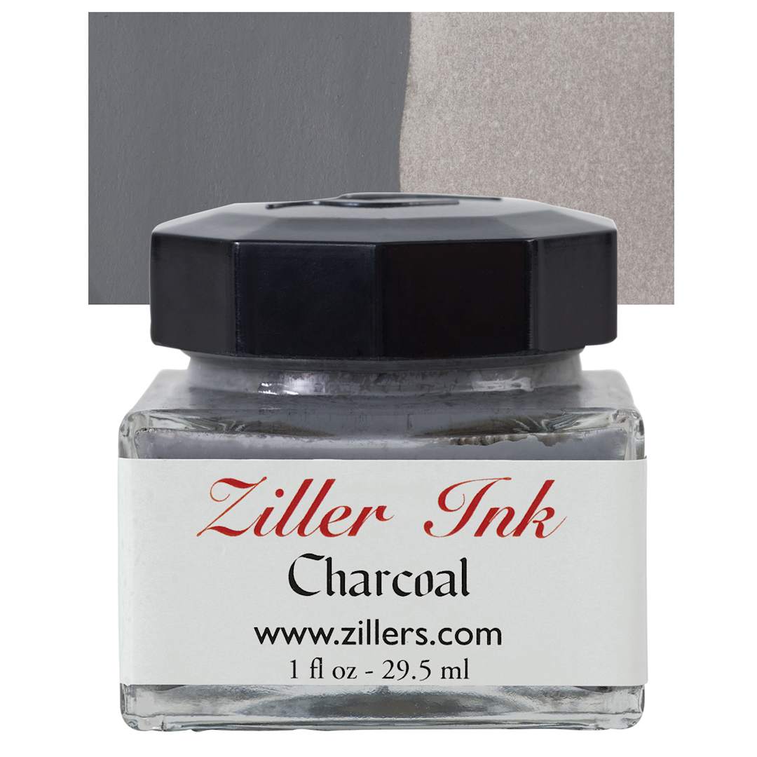Open in modal - Ziller Ink - Charcoal, 1 oz bottle and swatch
