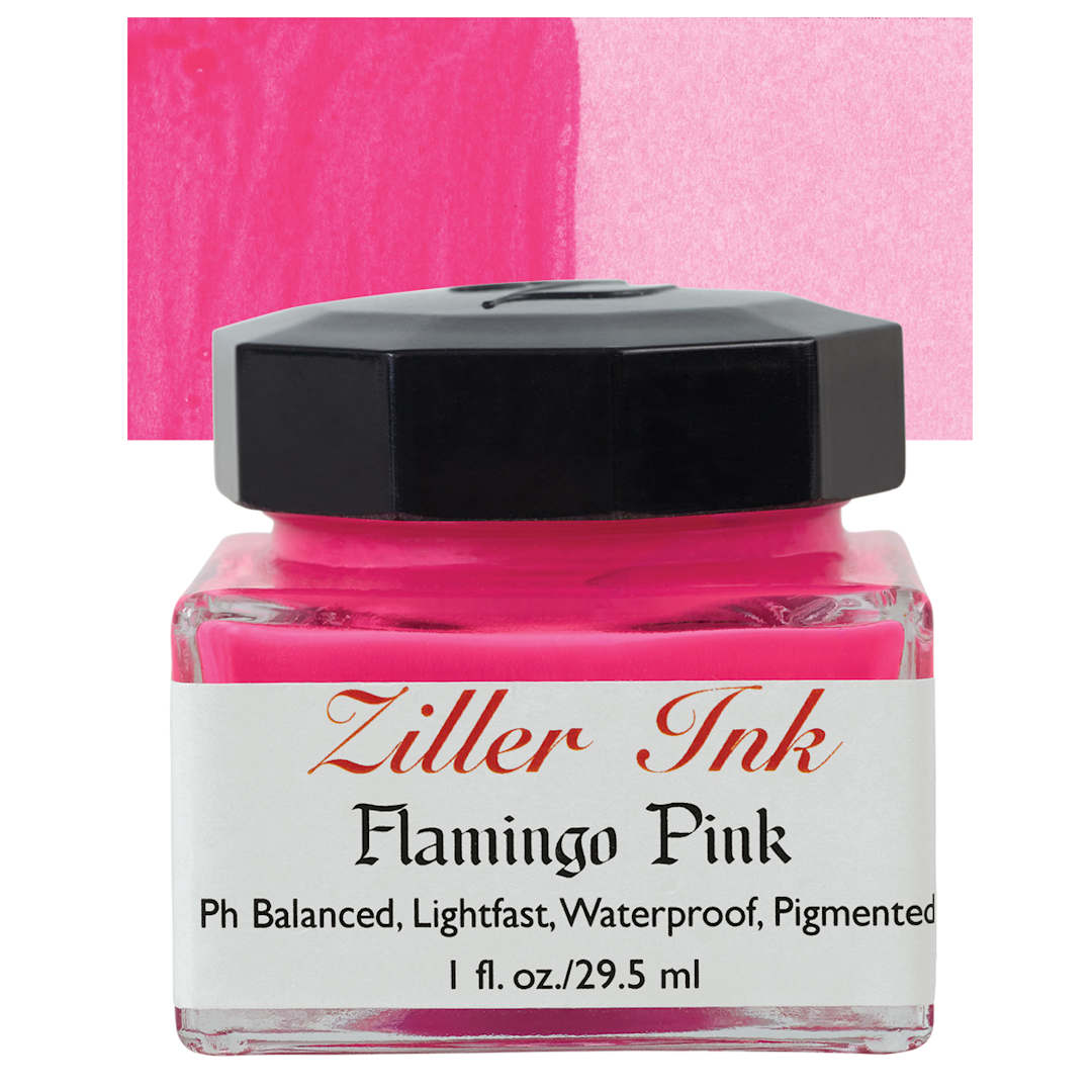 Open in modal - Ziller Ink - Flamingo Pink, 1 oz bottle and swatch