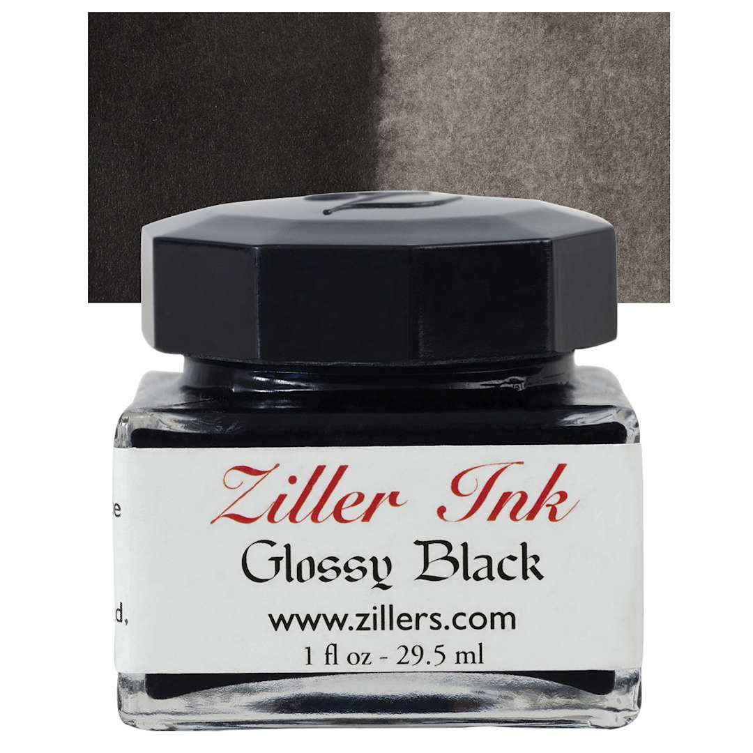 Open in modal - Ziller Ink - Glossy Black, 1 oz bottle and swatch