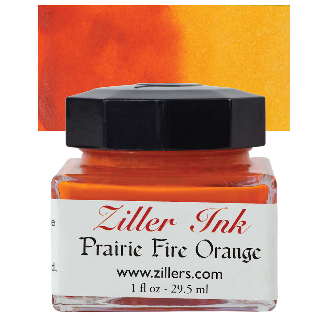Open in modal - Ziller Ink - Prairie Fire Orange, 1 oz bottle and swatch