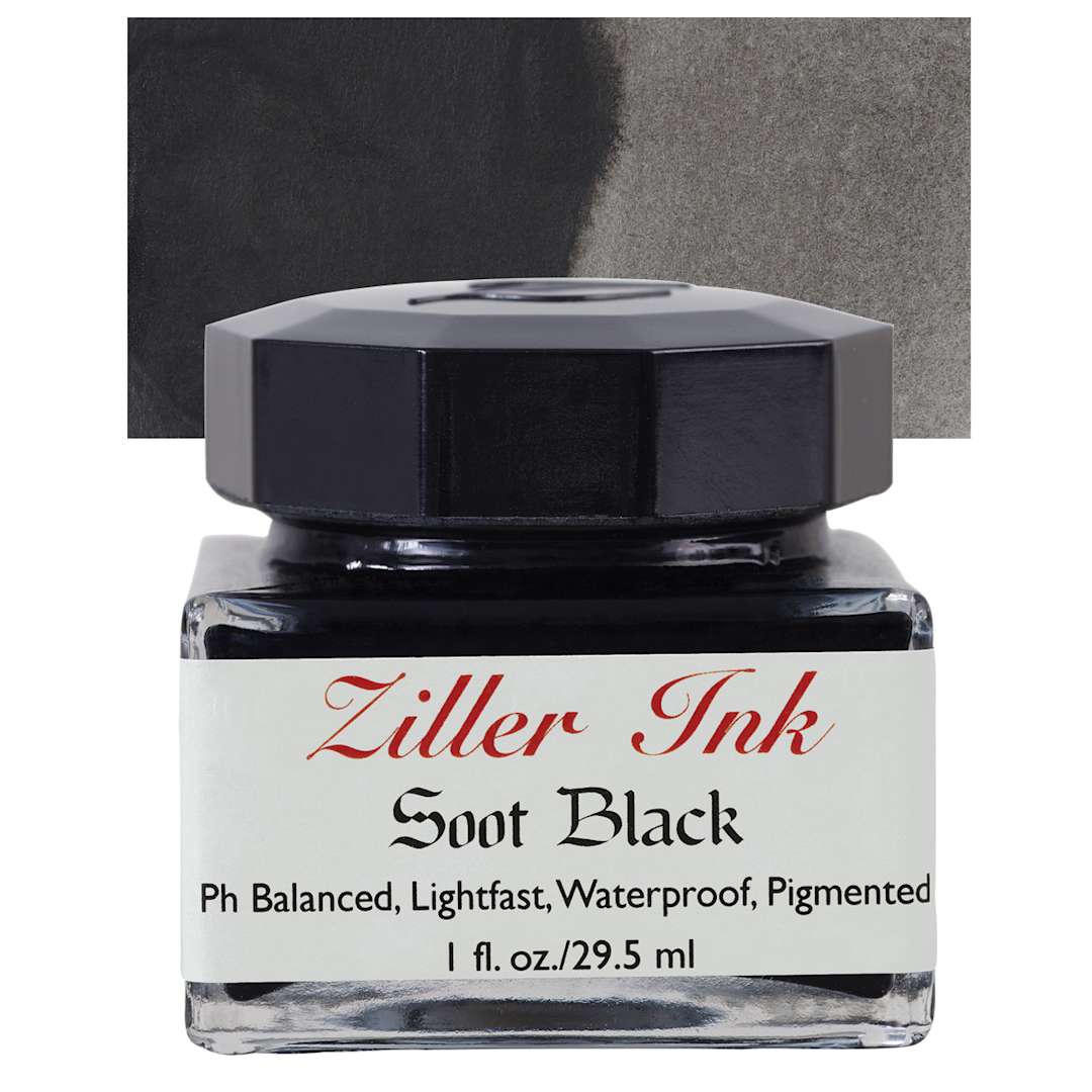 Open in modal - Ziller Ink - Soot Black, 1 oz bottle and swatch