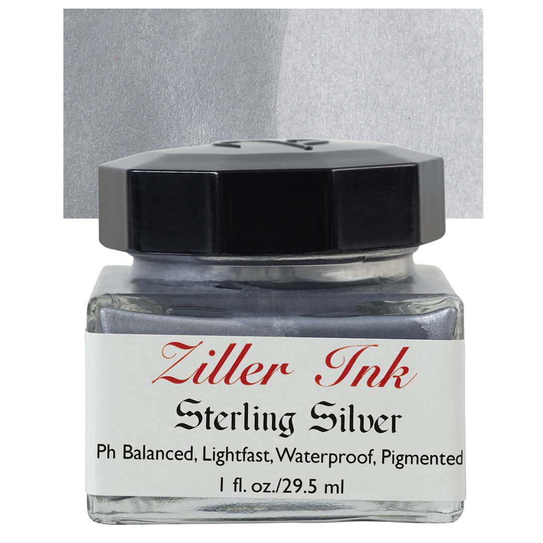 Open in modal - Ziller Ink - Sterling Silver Metallic, 1 oz bottle and swatch