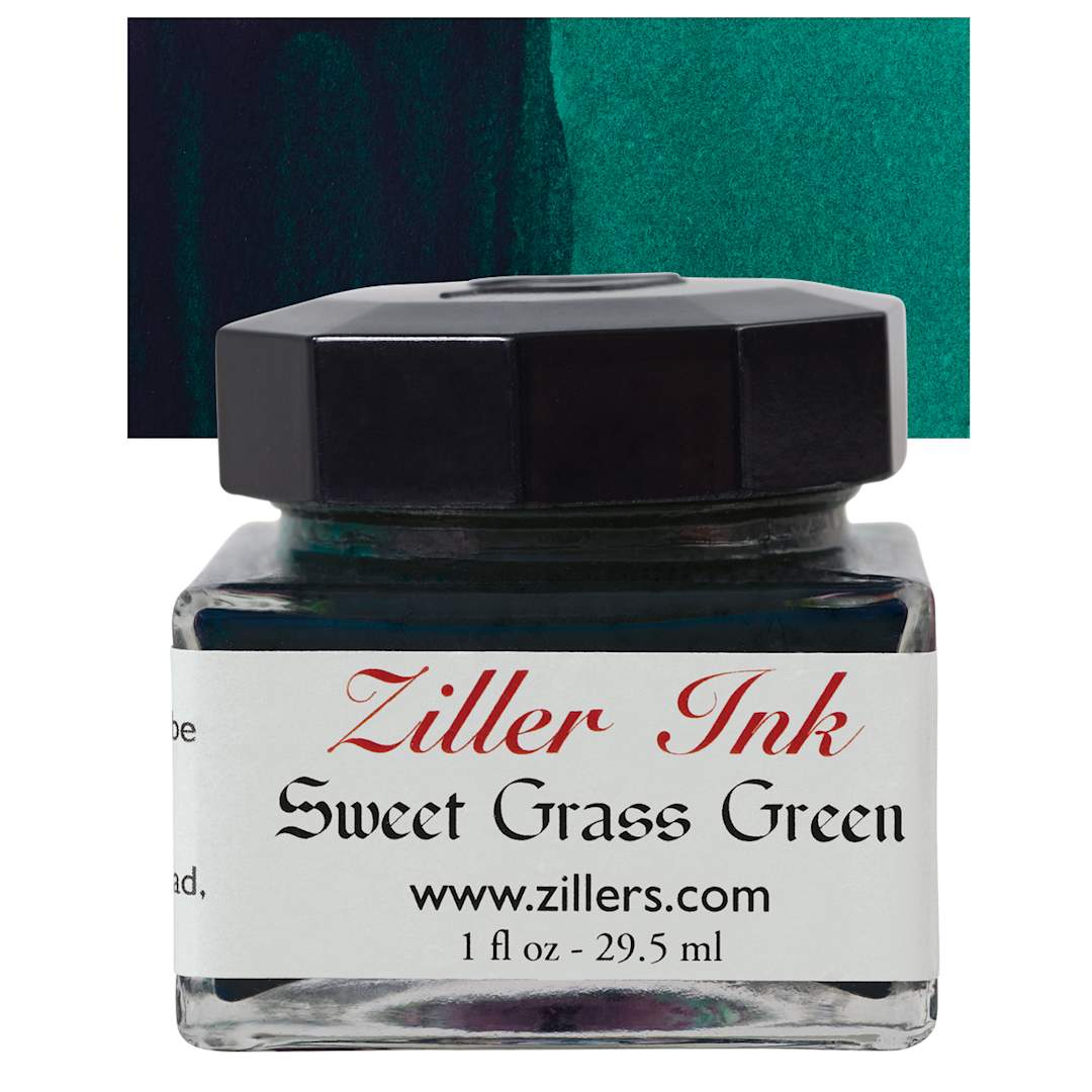 Open in modal - Ziller Ink - Sweet Grass Green, 1 oz bottle and swatch