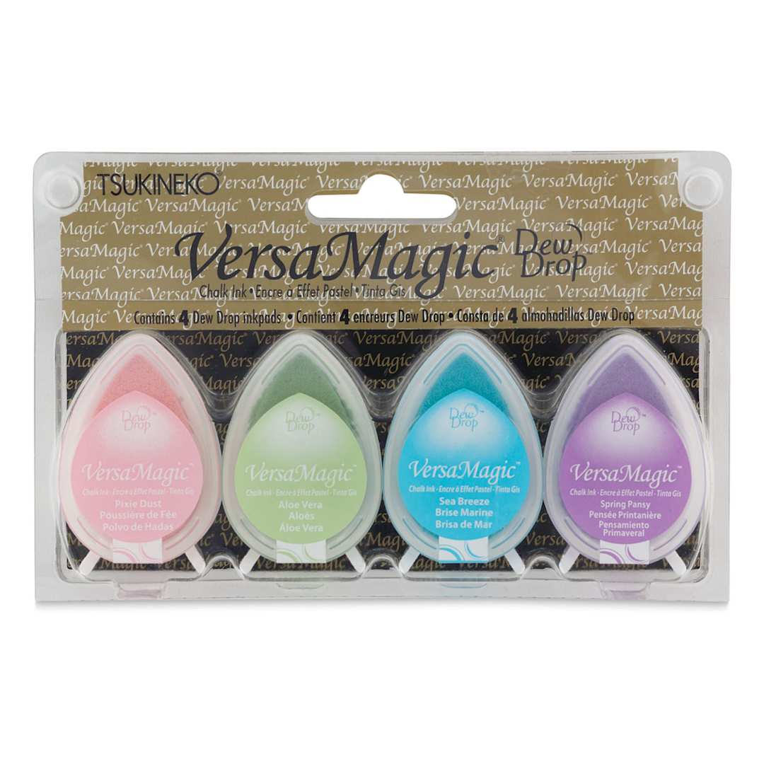Open in modal - Tsukineko VersaMagic Dew Drop Ink Pads - Front of package of Set of 4 Pretty Pastels