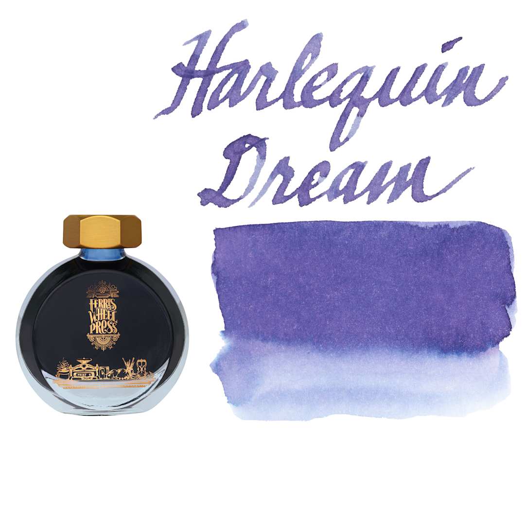 Open in modal - Ferris Wheel Press Fountain Pen Ink - Harlequin, 38 ml, swatch and bottle