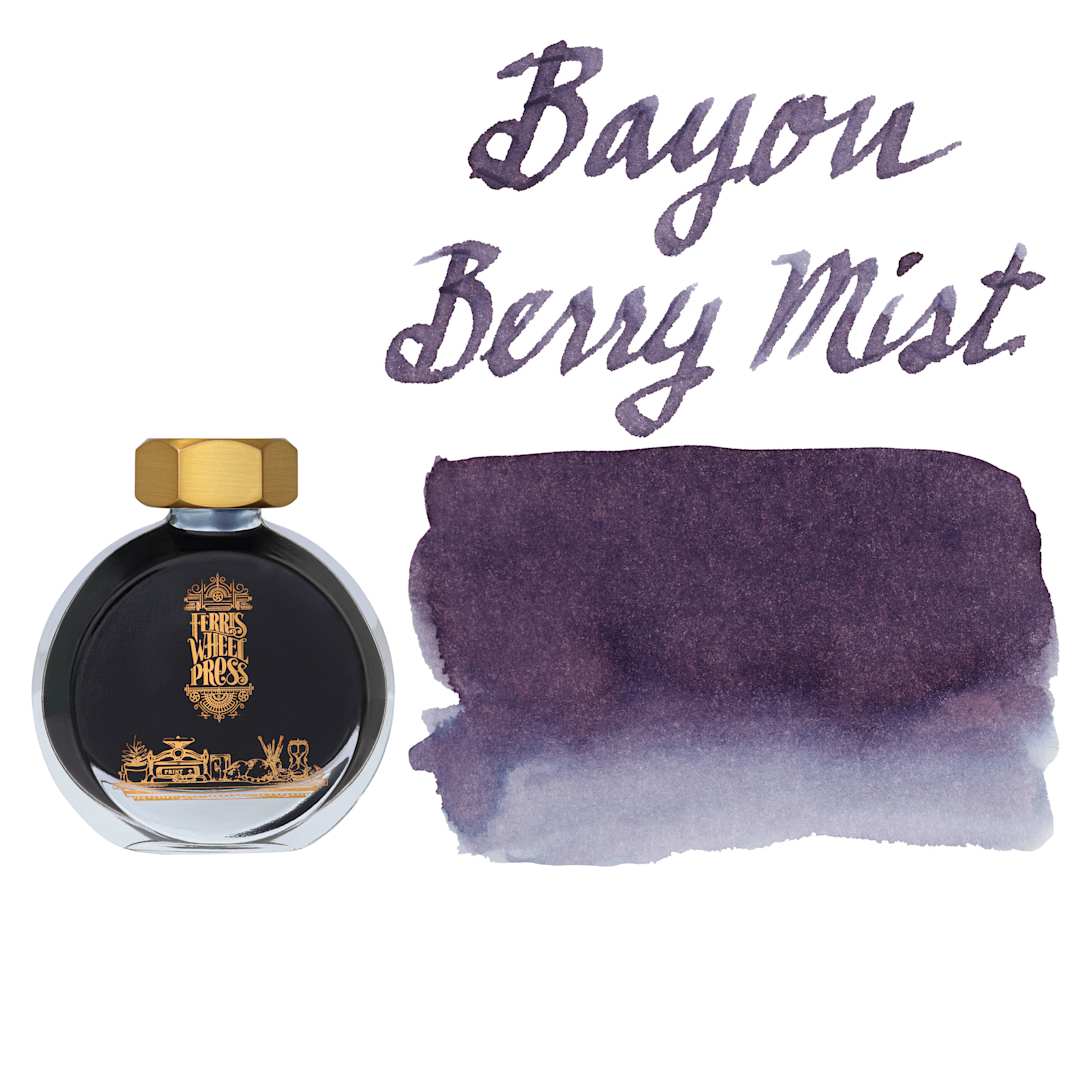 Open in modal - Ferris Wheel Press Fountain Pen Ink - Bayou Berry Mist, 38 ml, swatch and bottle