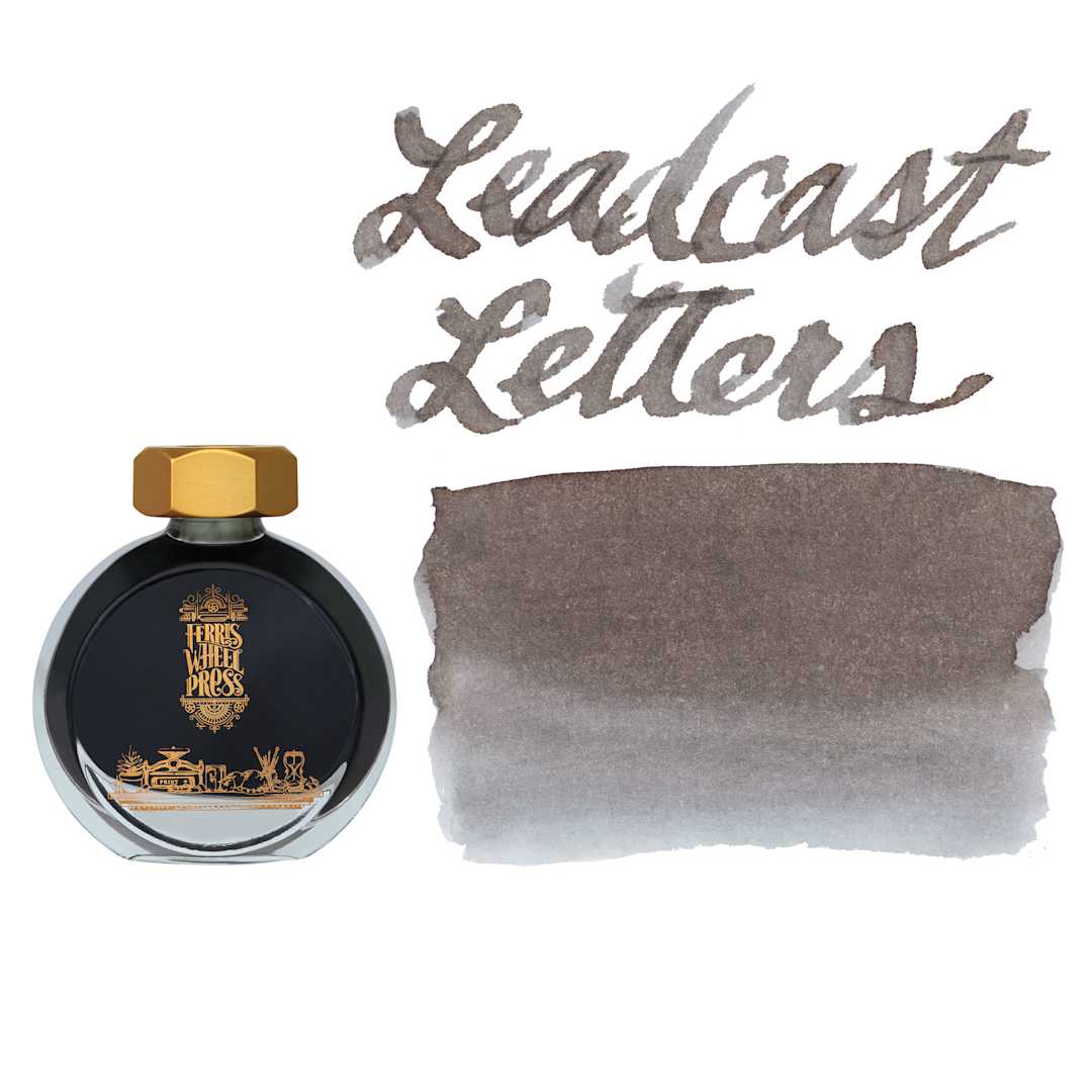 Open in modal - Ferris Wheel Press Fountain Pen Ink - Leadcast Letters, swatch and bottle