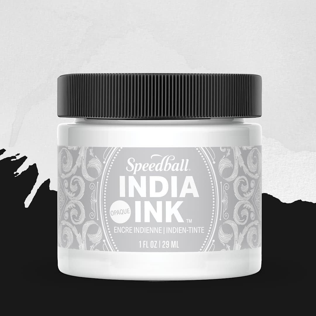Open in modal - Speedball India Ink - Satin White, 1 oz, jar with swatch