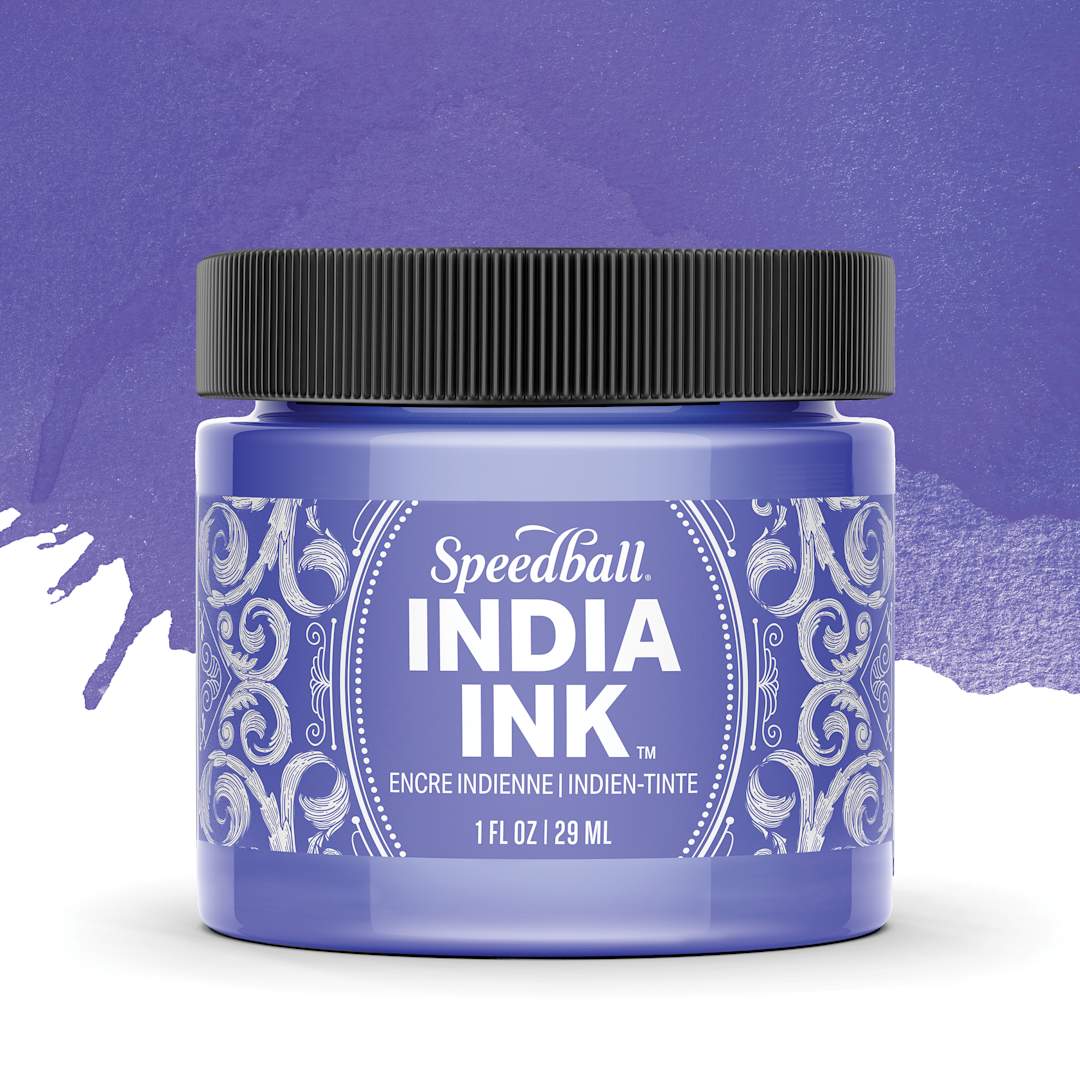 Open in modal - Speedball India Ink - Amethyst, 1 oz, jar with swatch