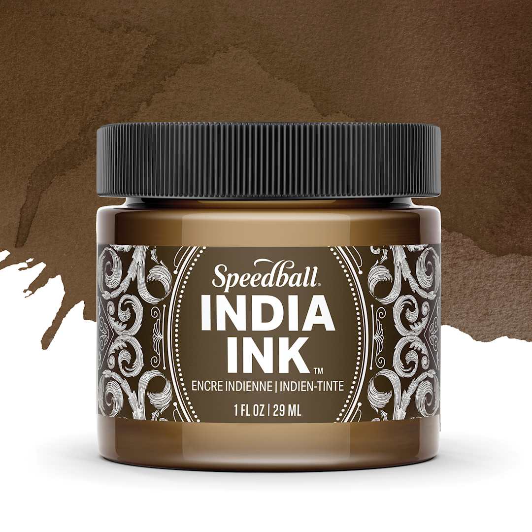 Open in modal - Speedball India Ink - Sepia, 1 oz, jar with swatch
