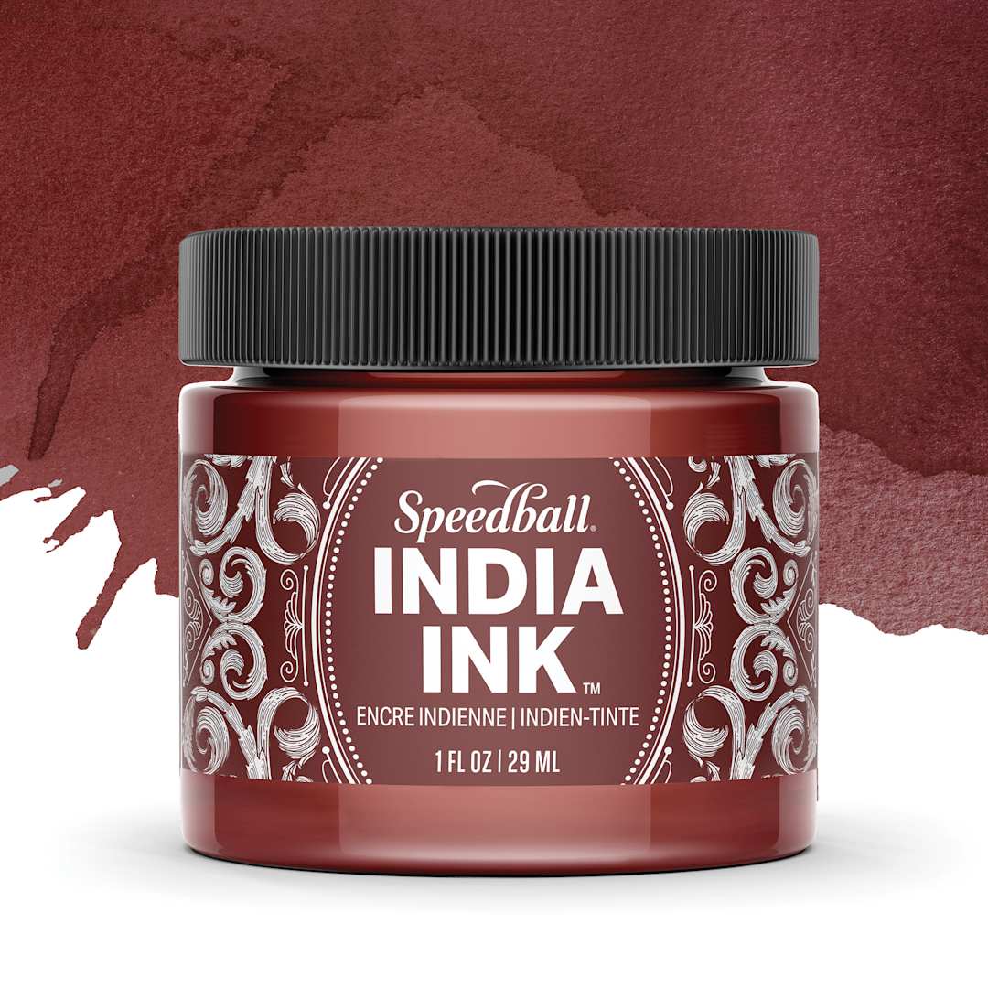 Open in modal - Speedball India Ink - Brown Quartz, 1 oz, jar with swatch