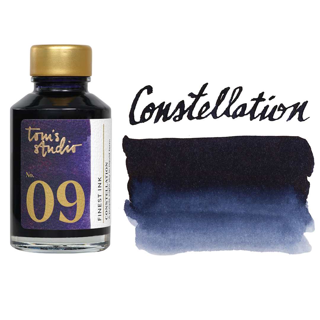 Open in modal - Tom's Studio Fountain Pen Ink - 50 ml, Constellation, bottle with swatch