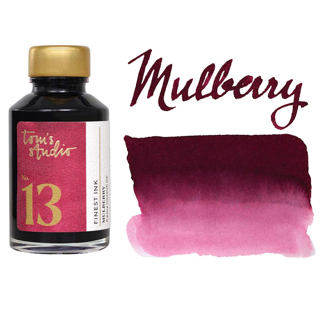 Open in modal - Tom's Studio Fountain Pen Ink - 50 ml, Mulberry, bottle with swatch