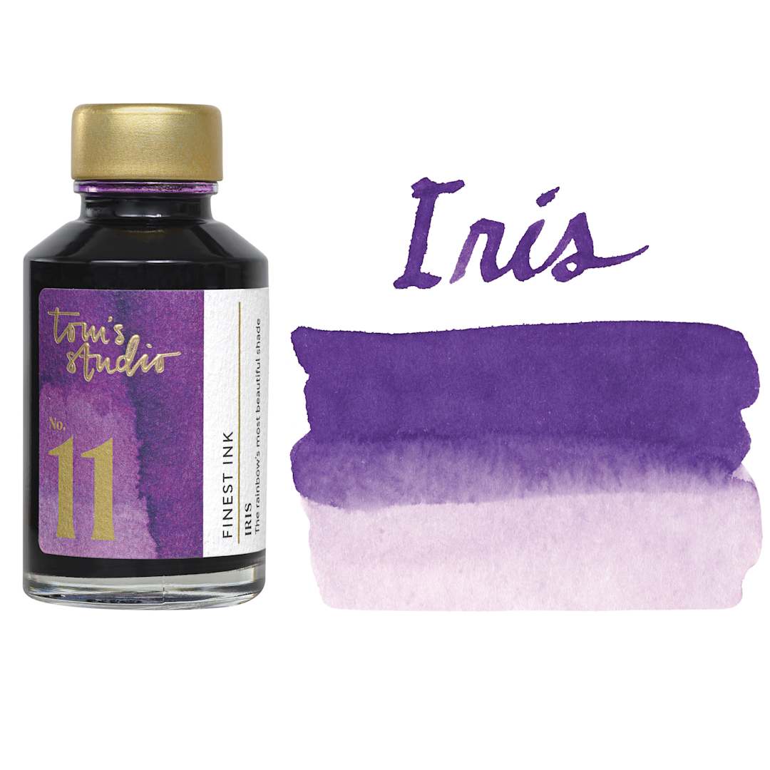Open in modal - Tom's Studio Fountain Pen Ink - 50 ml, Iris, bottle with swatch