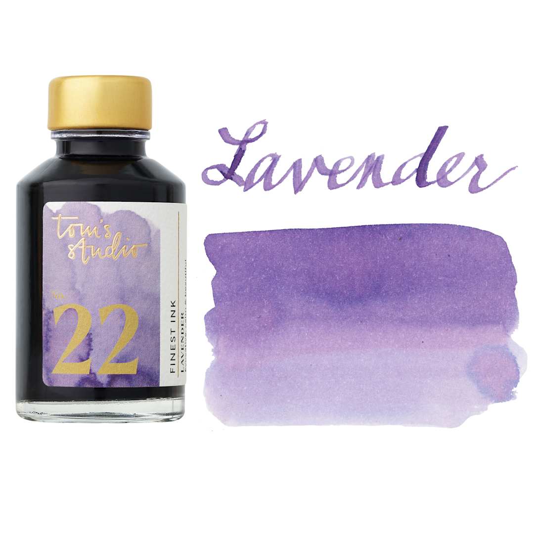 Open in modal - Tom's Studio Fountain Pen Ink - 50 ml, Lavender, bottle with swatch