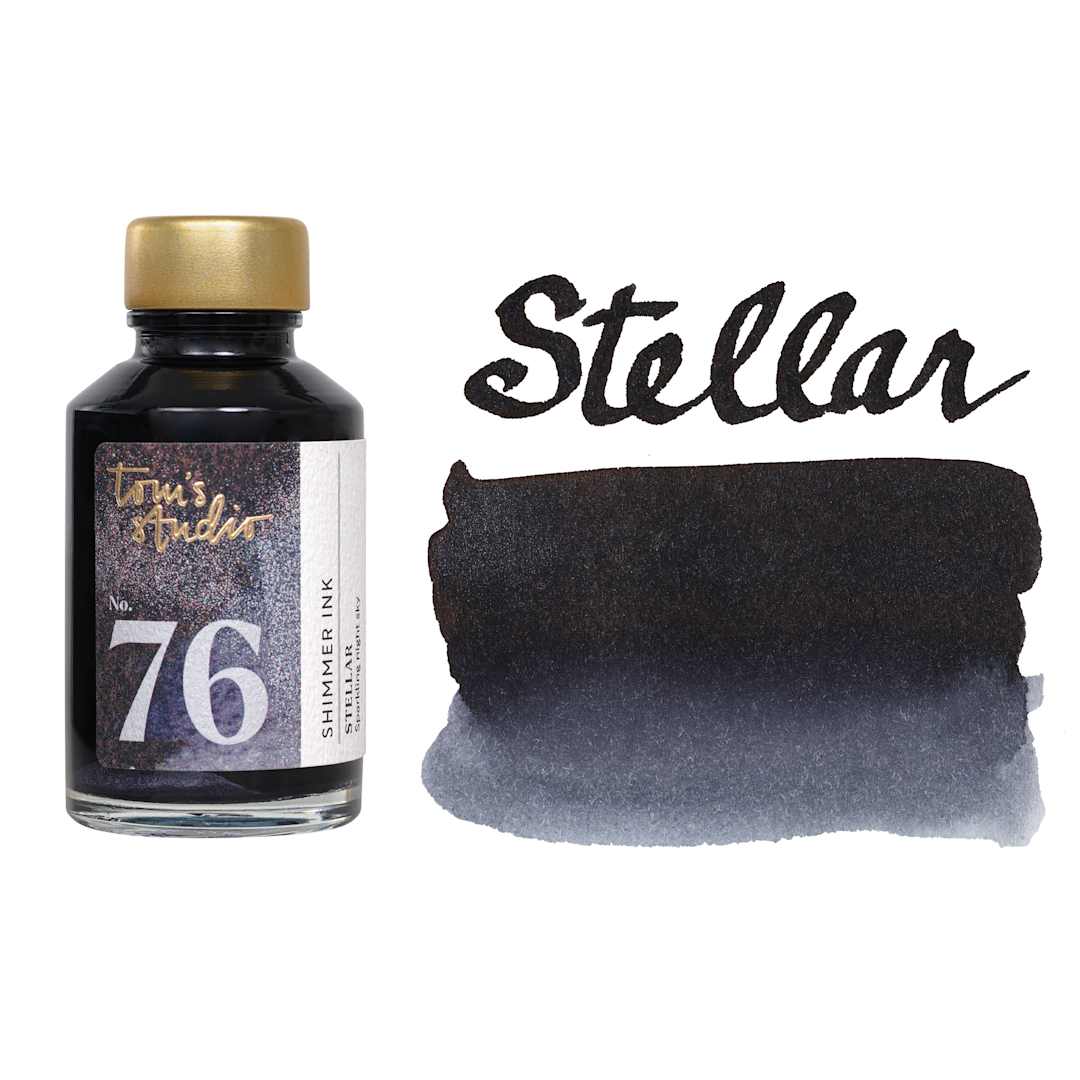Open in modal - Tom's Studio Shimmer Fountain Pen Ink - Stellar, swatch and jar