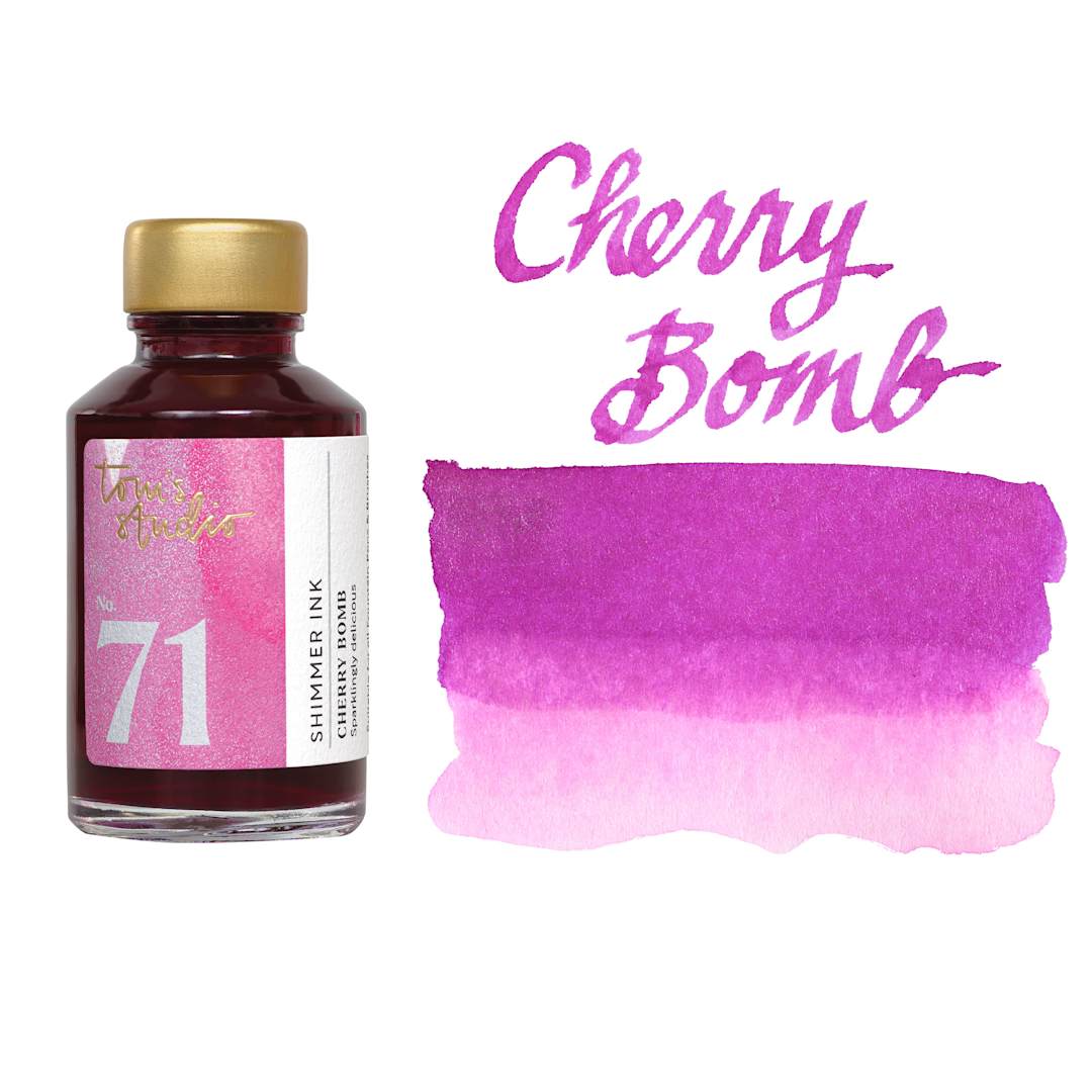 Open in modal - Tom's Studio Shimmer Fountain Pen Ink - Cherry Bomb, swatch and jar