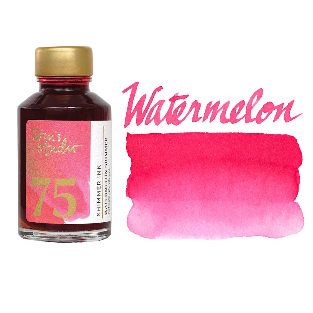 Open in modal - Tom's Studio Shimmer Fountain Pen Ink - Watermelon, swatch and jar