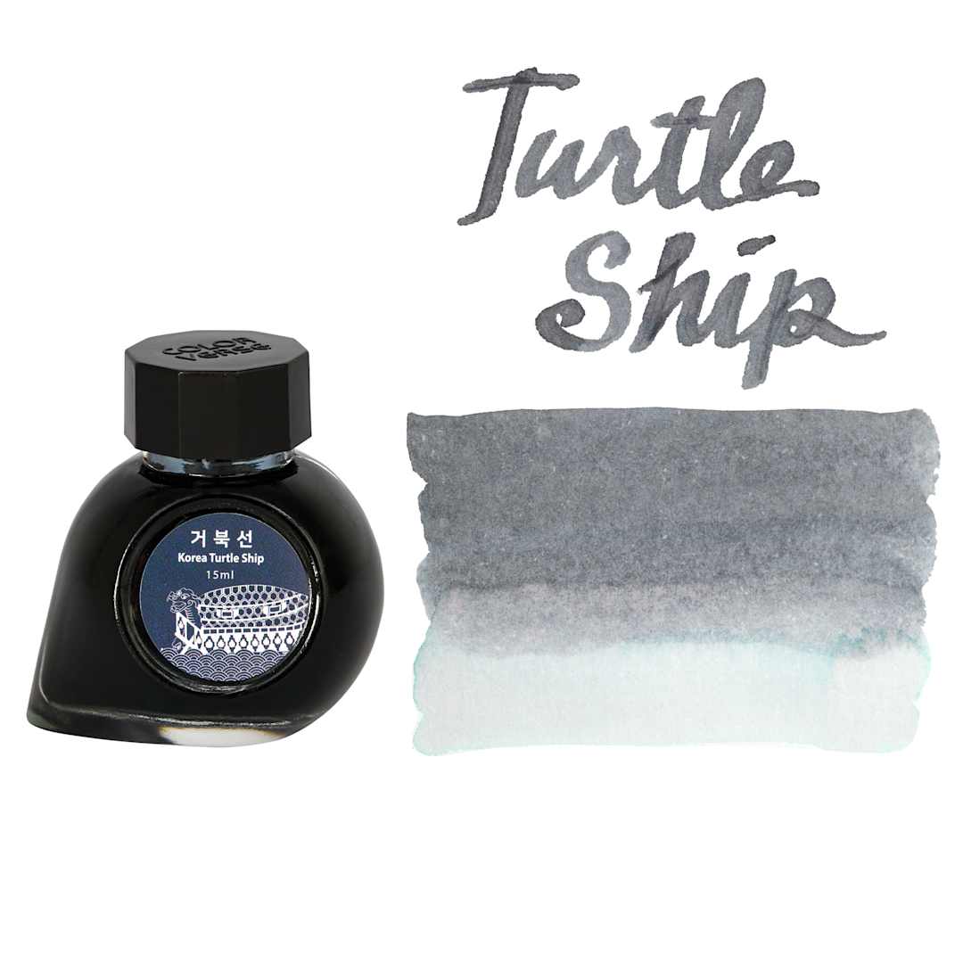 Open in modal - Colorverse Korea Special Fountain Pen Ink - 47 Turtle Ship, swatch and jar