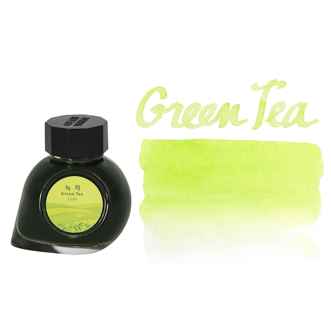 Open in modal - Colorverse Korea Special Fountain Pen Ink - 50 Green Tea, swatch and jar